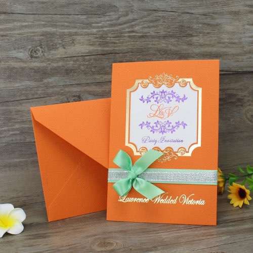 Orange Invitation Pocket Wedding Card Printing Customized 